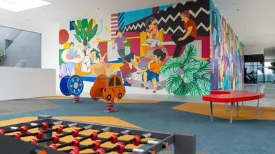 a room with a wall with a mural at 2BR Luxury Rooftop Swimming Pool Beacon Georgetown10pax \u65e0\u654c\u7f8e\u666f\u4e24\u623f\u6c11\u5bbf in George Town