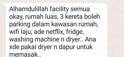a screenshot of a text message with a screenshot at HOMESTAY IMPIAN, BATU GAJAH PERAK in Kampong Paya Rengas