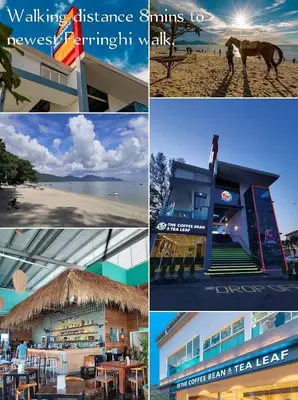 a collage of pictures of a beach and a building at Fastbook Ferringhi SoHo unit 8pax in Batu Ferringhi