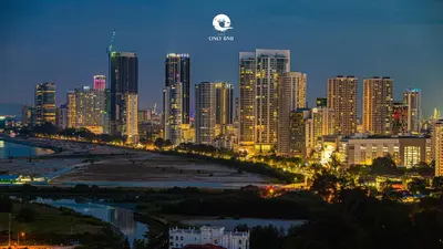 a city skyline at night with tall buildings at Large Family Seaview Suite 3 Rooms by The Only Bnb in Tanjong Tokong