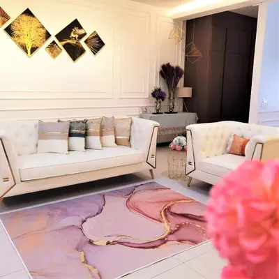 a living room with two white couches and a rug at \u5317\u6b27ING\u98ce\u683c\u8c6a\u534e\u65e5\u51fa\u6d77\u666f\u5957\u623f Nordic ING Luxury Seaview Suite in Tanjong Tokong