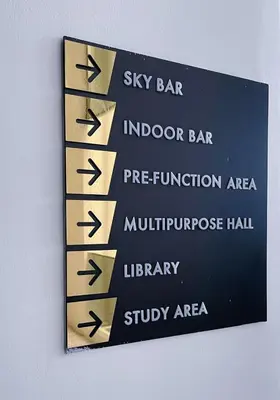 a sign with six arrows on a wall at #12Georgetown Luxury Suite with Rooftop Pool in George Town