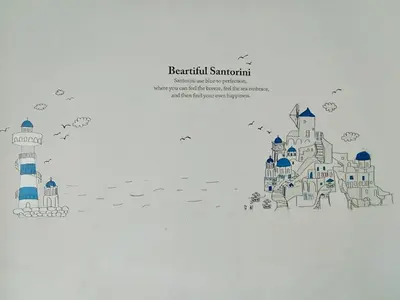 a black and white drawing of a city with a lighthouse at Santorini 4 Bedrooms Full Air Cond Entire Home by Grab A Stay in Ipoh