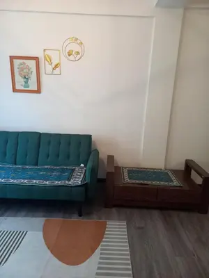 a living room with a green couch and a table at Cosy Homestay Tanah Rata in Tanah Rata