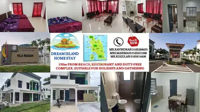a collage of photos of a house with a sign at Pangkor L29, Dream Island Homestay in Kampong Sungai Udang