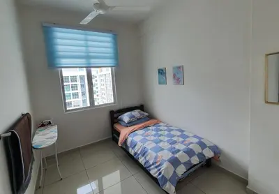 a small bedroom with a bed and a window at D' Homestay Meru Ipoh - Free WiFi in Ipoh