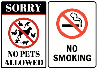 two signs that say sorry no pets allowed and no smoking at SG10-4Pax 2rooms Studio Georgetown in George Town