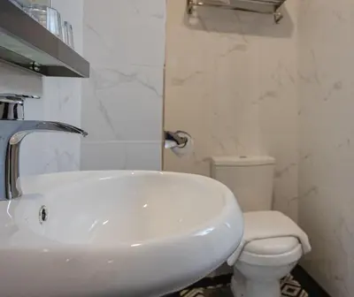a bathroom with a white sink and a toilet at SPRINGHILL RESORT in Cameron Highlands