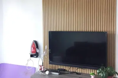a large flat screen tv sitting on a wall at Cameron Hill Homestay in Tanah Rata