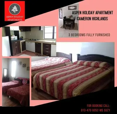 a collage of pictures of a bedroom with a bed at Aspen Holiday Apartment in Tanah Rata