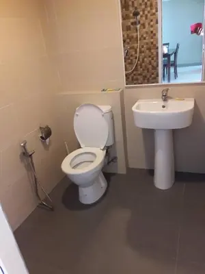 a bathroom with a toilet and a sink at Lovers Island homestay in Batu Ferringhi