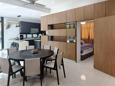 a dining room and kitchen with a table and chairs at Ocean 23 Batu Ferringhi Shamrock Beach with Swimming Pool 7 Bedroom 30pax in Batu Ferringhi