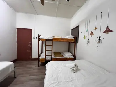 a bedroom with two bunk beds and a ladder at Mountain View Guesthouse Cameron Highlands in Tanah Rata