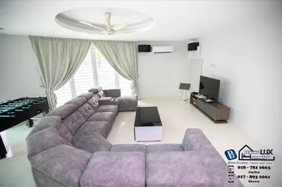 a living room with a couch and a tv at GeorgeTown 6BR KTV Bungalow 28Pax in George Town