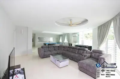 a living room with a couch and a table at GeorgeTown 6BR KTV Bungalow 28Pax in George Town